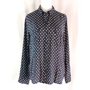 LOFT Ann Taylor button front polka dot fitted blouse size XL